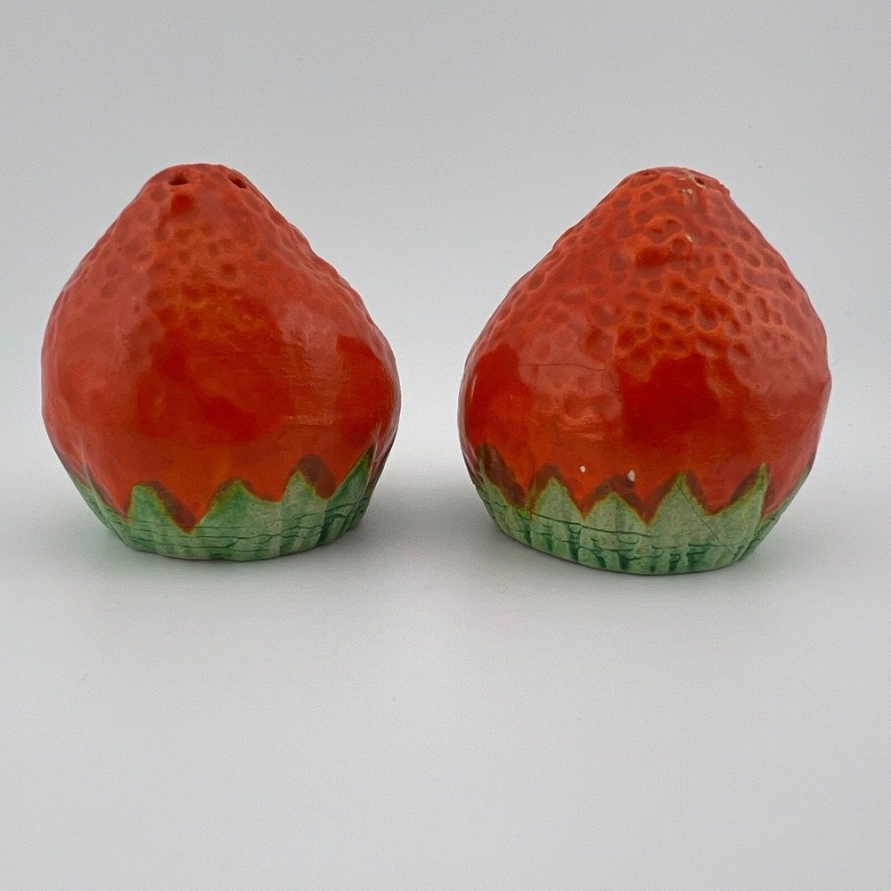 Vintage Japan Strawberry Salt Pepper Shakers Ceramic Fruit Set 2"